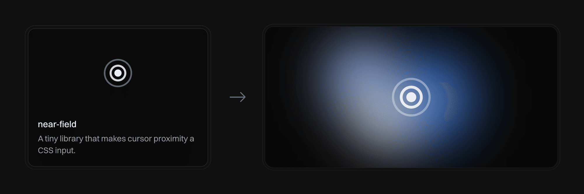 The near-field project card on the thilina.dev homepage next to the near-field case study hero; the logo in the card morphs into the larger hero logo during navigation